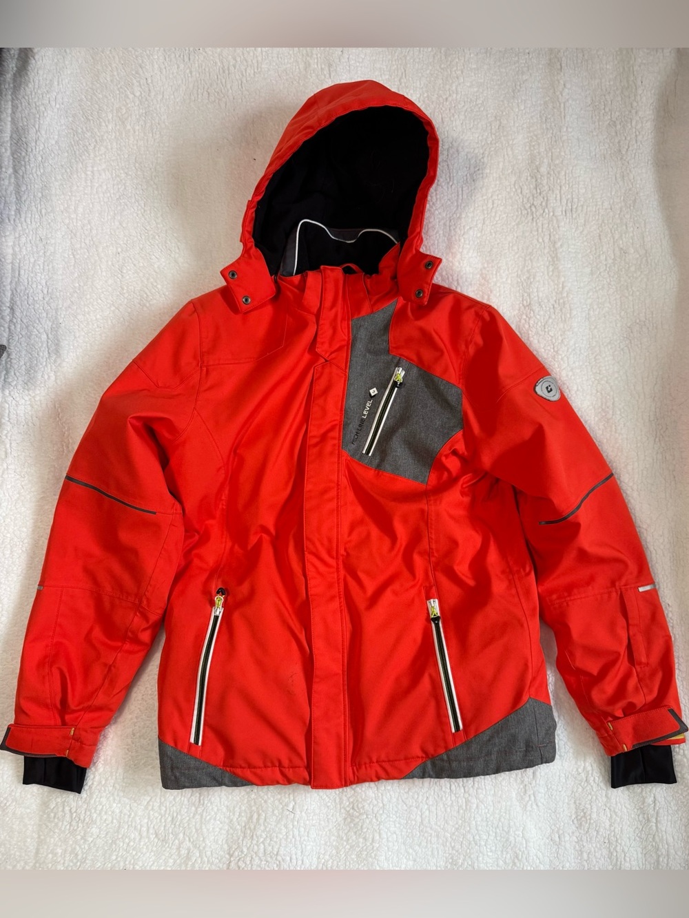 Kids killtec bright Red Orange Hooded Winter ski Jacket with Reflective Details